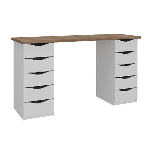 Mesa Escrivaninha para Escritório 10 Gavetas Due Ii | Artany:nogal/branco
