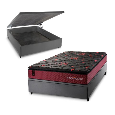 Conjunto Box Baú Casal Toronto Cinza 138x188x73 c/ Molas Ensacadas