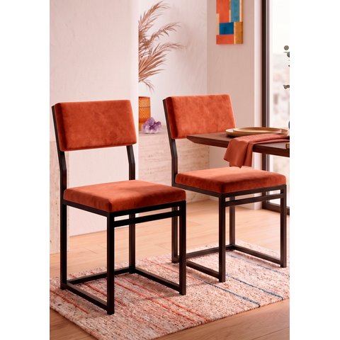 Cadeira Jantar Estofado Terracota Aço Preto Kit 2 Cadeira Bossa