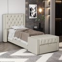 Ver imagem 2 de Cabeceira e Calçadeira Báu Solteiro Atena 90cm Capitonê Sintético Bege - Desk Design