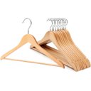 Ver imagem 1 de Kit 48 Cabides de Madeira Claro Marfim Verniz Alta Qualidade