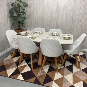 Sala de Jantar Mesa Bennet 1,60m com 6 Cadeiras Dilly Fixas