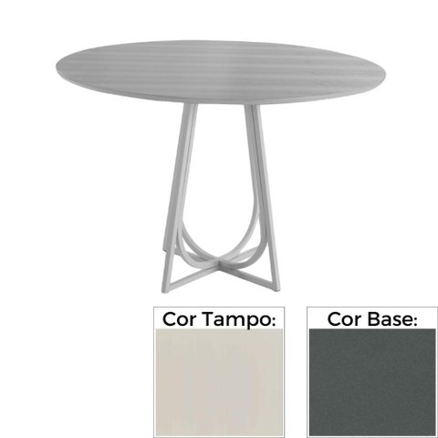 Mesa de Jantar Redonda 110cm Mh-5299 Madeira Laca Fosca Off White Base Grafite