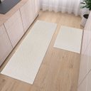 Ver imagem 1 de Kit Cozinha 2 Peças Tapete Chevron Passadeira 1,30 X 0,45 Capacho 0,60 X 0,45 Antiderrapante Cru