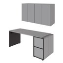 Ver imagem 3 de Mesa Escrivaninha 1,70m Pé Painel com 2 Armários Aéreos Cinza Sagrado com Preto MDF-MDP