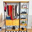 Ver imagem 1 de Kit Arara de Roupas High Ample com 2 Gaveteiros e Estante Style Slim Industrial Nozes e Preto