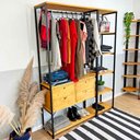 Ver imagem 2 de Kit Arara de Roupas High Ample com 2 Gaveteiros e Estante Style Slim Industrial Nozes e Preto