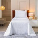 Ver imagem 2 de Kit Cobre Leito Rubine Solteiro Bordado Micropercal 400 Fios Colcha Liso 2 Peças Branco