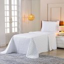 Ver imagem 3 de Kit Cobre Leito Rubine Solteiro Bordado Micropercal 400 Fios Colcha Liso 2 Peças Branco