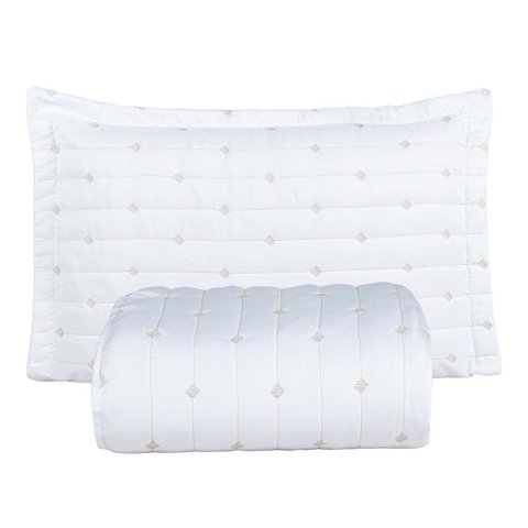Kit Cobre Leito Rubine Solteiro Bordado Micropercal 400 Fios Colcha Liso 2 Peças Branco