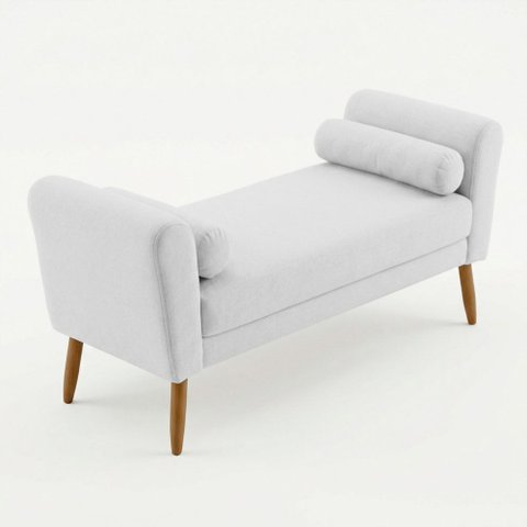 Puff Recamier Estofado para Quarto Itália 120cm com Pés Palito Bouclê Branco - Abmaza