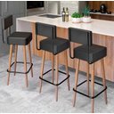 Ver imagem 1 de Kit 3 Banquetas Estofadas Altas Barcelona com Encosto para Cozinha, Área Gourmet e Balcão - Salaone: