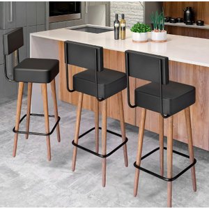 Kit 3 Banquetas Estofadas Altas Barcelona com Encosto para Cozinha, Área Gourmet e Balcão - Salaone: