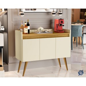 Aparador Buffet Sala 3 Portas Luxo Prime Off White / Madeirado - JM Casa dos Móveis