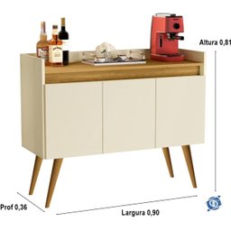 Aparador Buffet Sala 3 Portas Luxo Prime Off White / Madeirado - JM Casa dos Móveis - 4