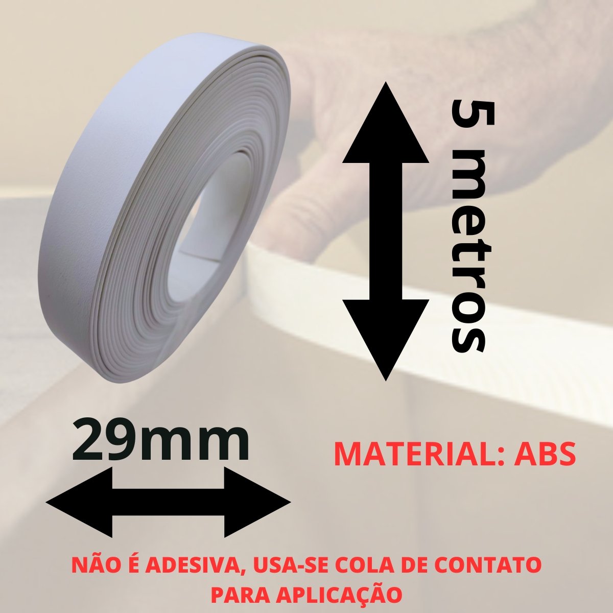 Fita de Borda Abs Branca Texturizado 29mm X 2mm X 5m para Moveis Acabamento Mdf - 10