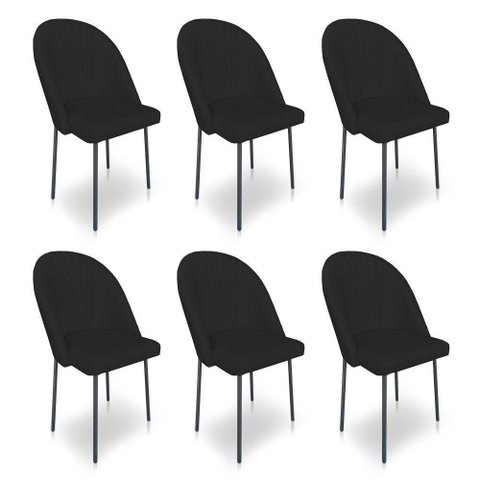 Kit 6 Cadeiras Poltrona de Jantar Ariel Suede Preto Pés de Ferro Preto - Pallazio