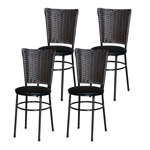 4 Cadeiras para Mesa Preta Hawai Marrom:preto