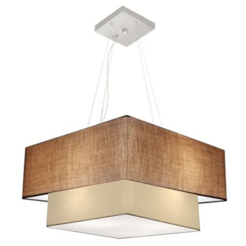 Lustre Pendente Duplo Quadrado Vivare Md-4066 Cúpula em Tecido 50x35cm - Bivolt - Palha / Bege - Biv