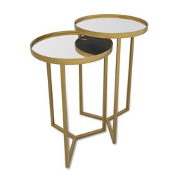 Conjunto de Mesa Lateral Aço com Espelho Redonda Steel Glass Dourado - Lh Móveis - 7
