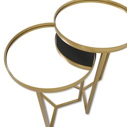 Conjunto de Mesa Lateral Aço com Espelho Redonda Steel Glass Dourado - Lh Móveis - 6