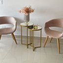 Ver imagem 2 de Conjunto de Mesa Lateral Aço com Espelho Redonda Steel Glass Dourado - Lh Móveis