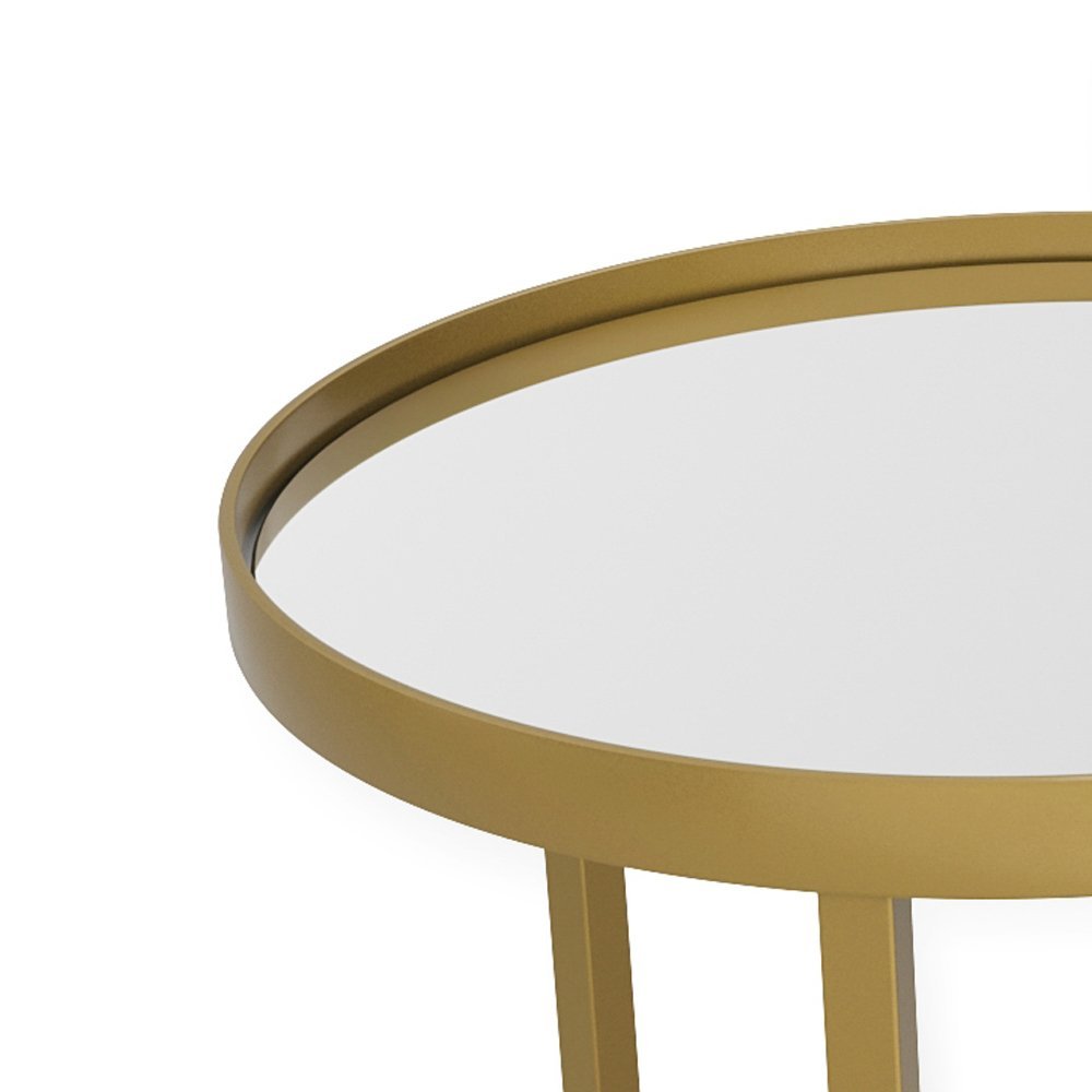 Conjunto de Mesa Lateral Aço Com Espelho Redonda Steel Glass Dourado - LH Móveis - 7