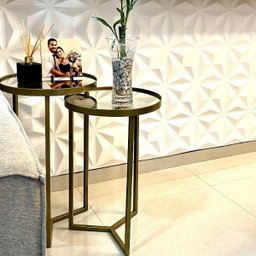 Conjunto de Mesa Lateral Aço com Espelho Redonda Steel Glass Dourado - Lh Móveis - 11