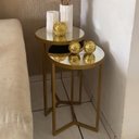Ver imagem 3 de Conjunto de Mesa Lateral Aço com Espelho Redonda Steel Glass Dourado - Lh Móveis