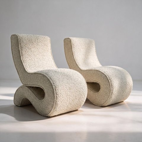 Kit 2 Poltronas Orgânicas Esculturais Sala de Estar Curva S Sinuê Bouclê Moscow Bege - Desk Design