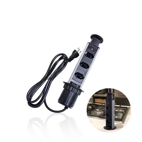 Tomada Torre para Bancada com 3 Plug-up Preto Hafele