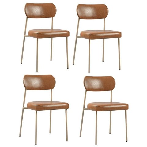 Cadeira Jantar Estofada Pé Metal Rosê Kit 4 Lavy Sintético Amarula S08 - Mpozenato