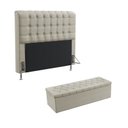 Ver imagem 1 de Kit Cabeceira Estofada Decorativa Box Rana 160 Para Cama Queen e Calçadeira Sagitarius Couro Artific