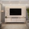 Painel com Bancada 241cm Avatar com Led e Detalhes Dourados para Tv até 75 Off White G18 - Gran Belo - 1