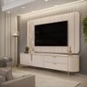 Painel com Bancada 241cm Avatar com Led e Detalhes Dourados para Tv até 75 Off White G18 - Gran Belo - 5
