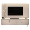 Ver imagem 3 de Painel com Bancada 241cm Avatar com Led e Detalhes Dourados para Tv até 75 Off White G18 - Gran Belo