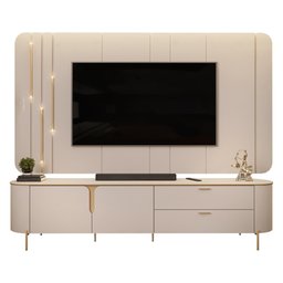 Painel com Bancada 241cm Avatar com Led e Detalhes Dourados para Tv até 75 Off White G18 - Gran Belo - 2