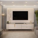 Ver imagem 1 de Painel com Bancada 241cm Avatar com Led e Detalhes Dourados para Tv até 75 Off White G18 - Gran Belo
