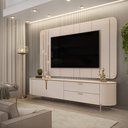 Ver imagem 6 de Painel com Bancada 241cm Avatar com Led e Detalhes Dourados para Tv até 75 Off White G18 - Gran Belo