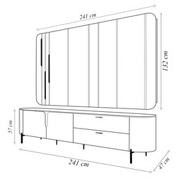 Painel com Bancada 241cm Avatar com Led e Detalhes Dourados para Tv até 75 Off White G18 - Gran Belo - 4