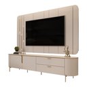 Ver imagem 7 de Painel com Bancada 241cm Avatar com Led e Detalhes Dourados para Tv até 75 Off White G18 - Gran Belo