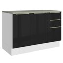 Ver imagem 1 de Balcão de Cozinha 120 Cm 2 Portas 3 Gavetas Branco/preto Lux Madesa Branco/preto