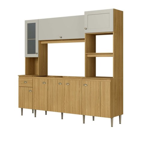 Cozinha Compacta Suíça 8 Portas 1 Gaveta com Vidro Ipê/sabbia - Decibal