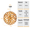 Ver imagem 6 de Lustre Pendente Jaci - Extra Grande 50x50cm - 100% Madeira