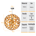 Ver imagem 6 de Lustre Pendente Jaci - Extra Grande 50x50cm - 100% Madeira