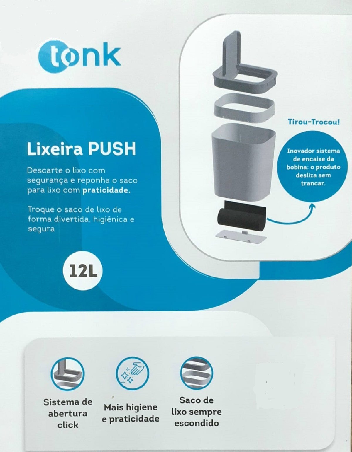 Lixeirinha 12l Click Label e Dispenser Integrado para Rolo de Sacos Lixo - 6