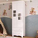 Ver imagem 1 de Guarda-roupa Infantil 62cm 2 Portas com Vidro e 2 Gavetas Luna Multimóveis Mp4411 Branco