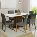 Ver imagem 1 de Conjunto Sala de Jantar Mesa Tampo de Madeira 6 Cadeiras Rustic-branco-silver Renata Madesa Rustic-