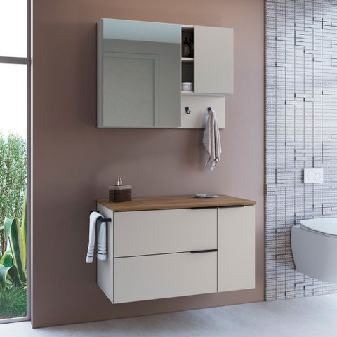 Conjunto Banheiro Gabiente 80cm e Espelheira Mel/arenas Cj8020