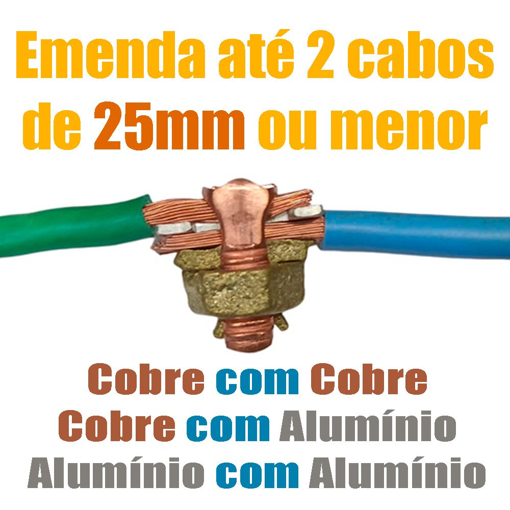 Kit 10 Split Bolt Conector Parafuso Fendido Bimetálico 25mm para Emenda Cabos Cobre Alumínio - 2